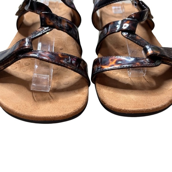 FINAL SALE Vionic Paros Flat Tortoiseshell Strappy Faux Leather Sandals 10 - Picture 3 of 13
